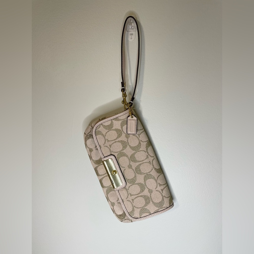 Coach signature wristlet - cream and sparkly gold